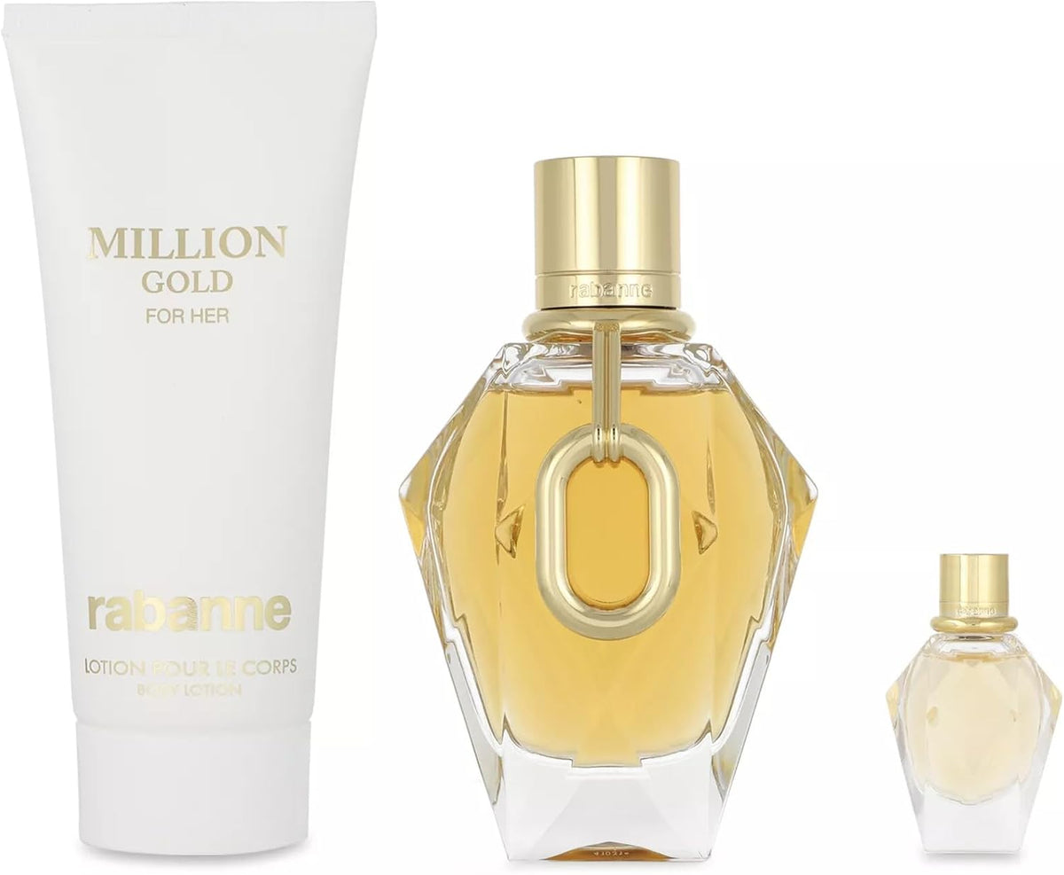 Set Million Gold For Her 3Pzs 90Ml Edp Spray/ Body Lotion 100Ml/ 5Ml Edp - Mujer