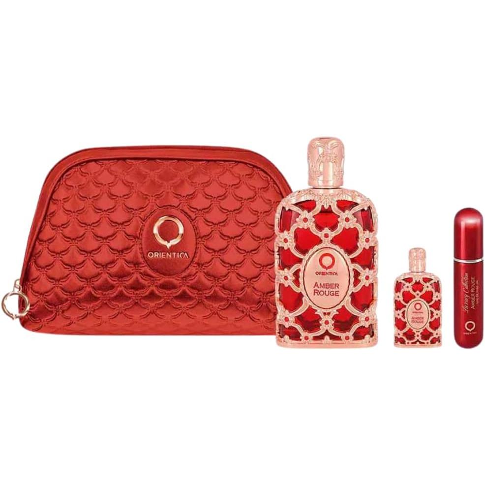 Set Orientica Luxury Collection Amber Rouge 4Pzs 80Ml Edp Spray/ Perfumero Rellenable / Bolso Pequeño/ 7.5Ml Edp - Unsex