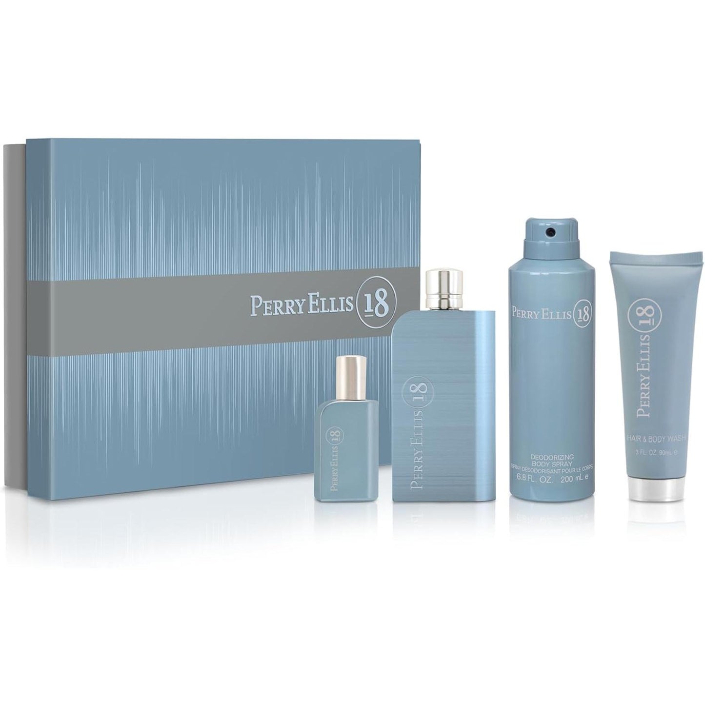 Set Perry Ellis 18 4Pzs 100Ml Edt Spray/Body Wash 90 Ml/Desodorante 170G Spray /7.5Ml Edt Spray - Hombre