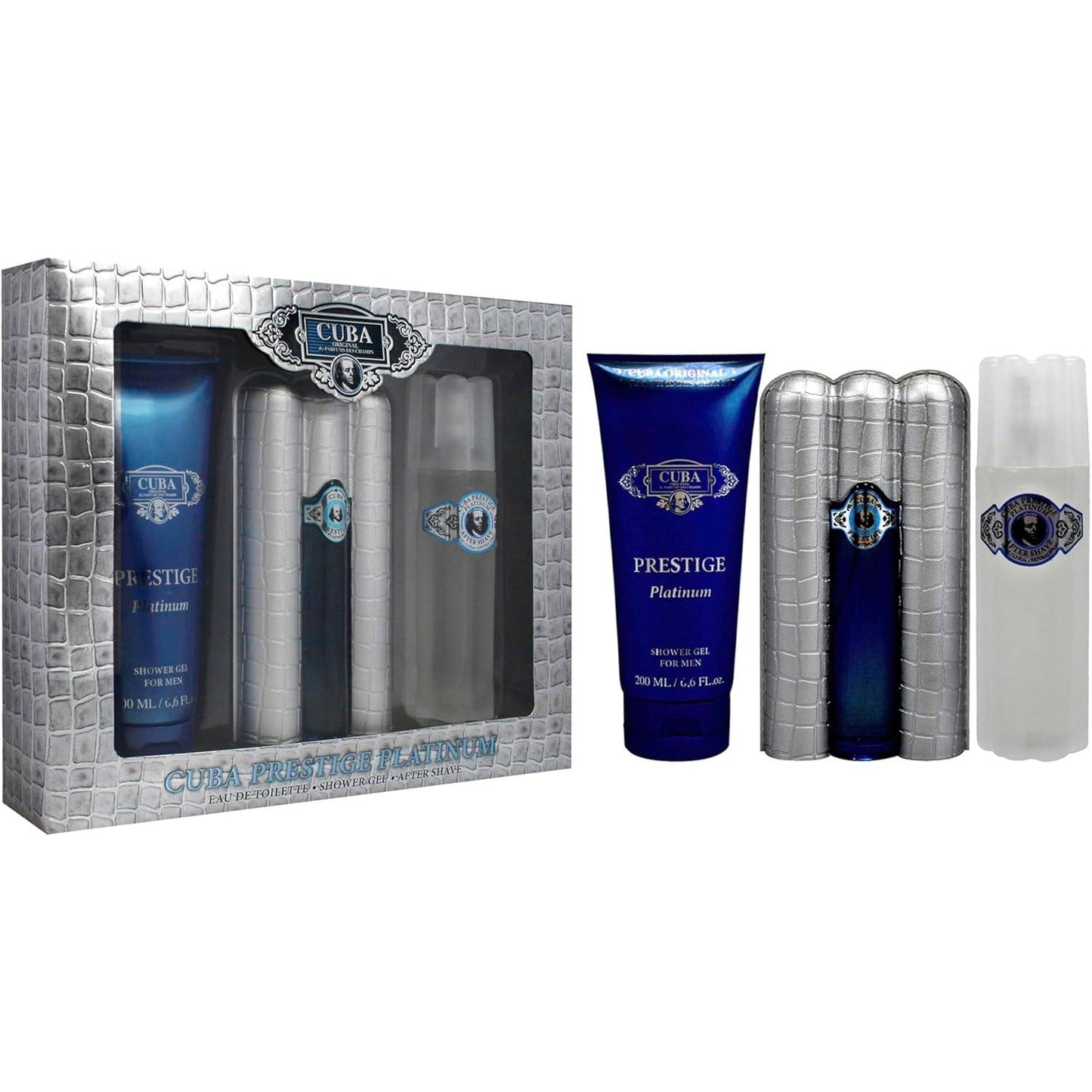 Set Cuba Prestige Platinum 3Pzs 90Ml Edt Spray/ Shower Gel 200Ml/ After Shave 100Ml Spray - Hombre