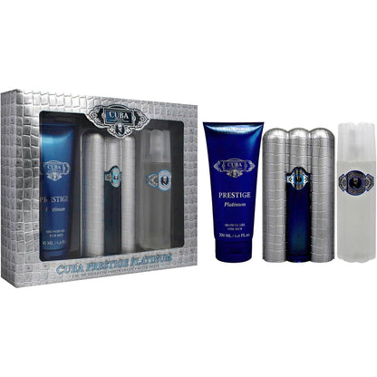 Set Cuba Prestige Platinum 3Pzs 90Ml Edt Spray/ Shower Gel 200Ml/ After Shave 100Ml Spray - Hombre