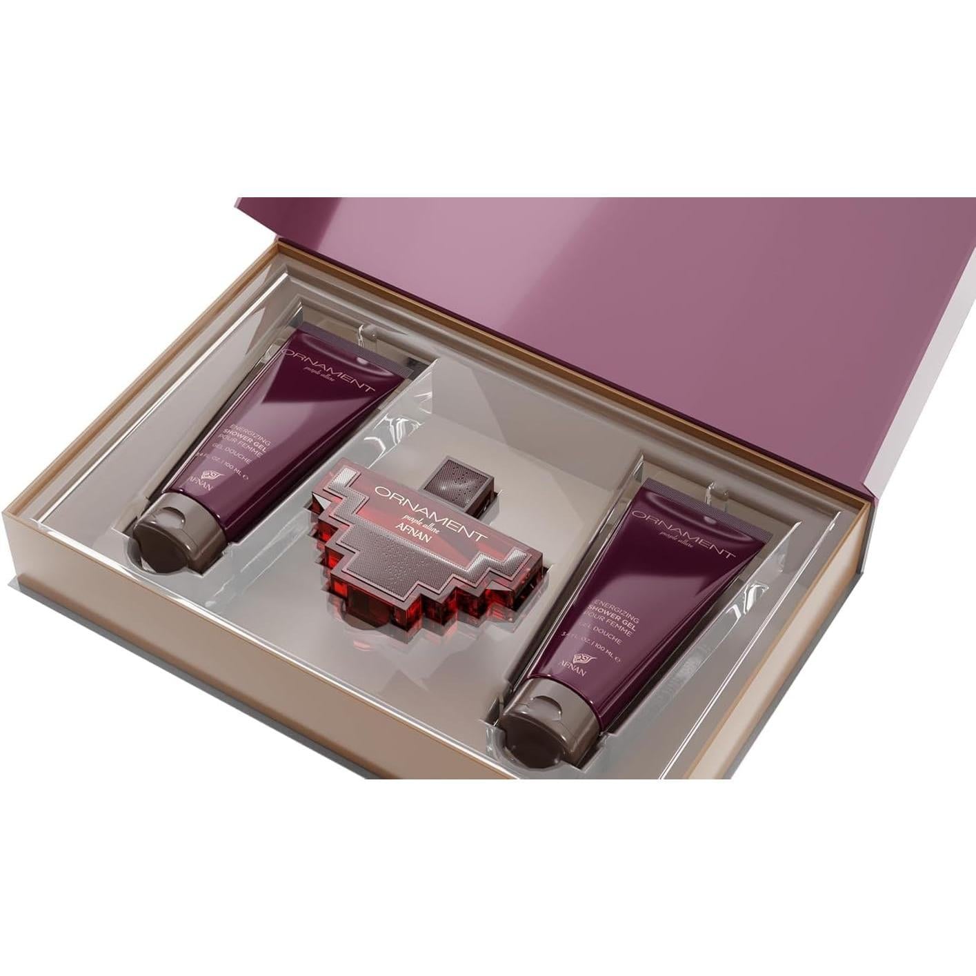 Set Afnan Ornament Purple Allure 3Pzs 100Ml Edp Spray/ Body Lotion 100Ml/ Shower Gel 100Ml - Mujer
