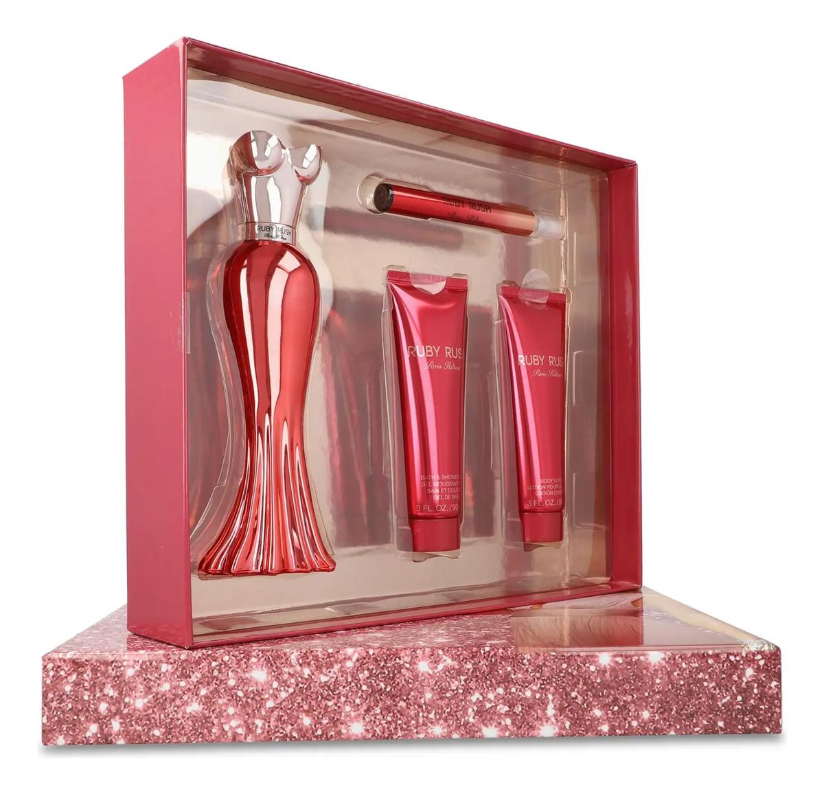 Set Paris Hilton Ruby Rush 4Pzs 100Ml Edp Spray/ Body Lotion 90Ml/ Shower Gel 90Ml/ 10Ml Edp Spray - Mujer