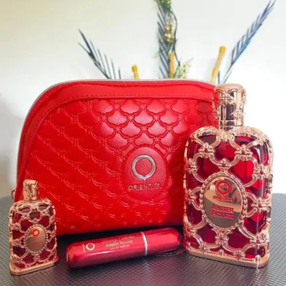 Set Orientica Luxury Collection Amber Rouge 4Pzs 80Ml Edp Spray/ Perfumero Rellenable / Bolso Pequeño/ 7.5Ml Edp - Unsex