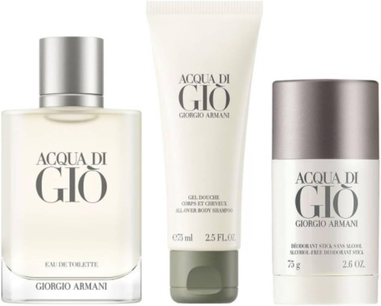 Set Acqua Di Gio 3Pzs 100Ml Edt Spray/ Shower Gel 75Ml/ Desodorante Stick 75G - Hombre