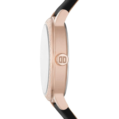 Donna Karan Reloj NY6618 para Mujer con Correa Negra y Marco Dorado Elegante y Moderno