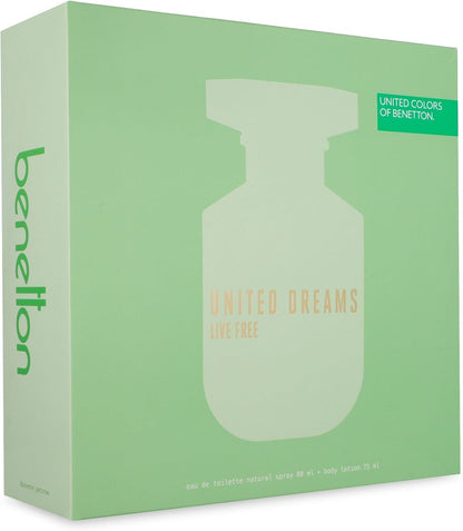 Benetton Set United Dreams Live Free 2Pzs 80Ml Edt Spray/ Body Lotion 75Ml - Mujer