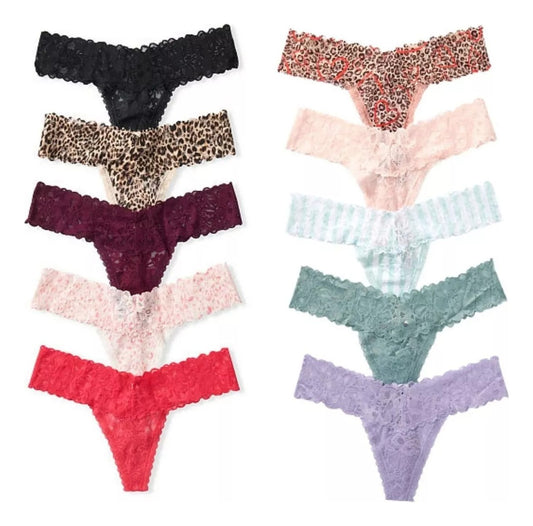 3 Pz Panties Thong Colaless Encaje Victoria Secret - Talla L