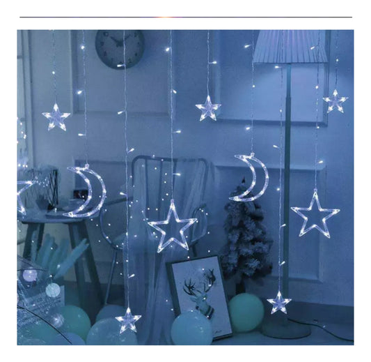 Luces Cascada C/Estrellas y Lunas Navideña 138F Led Luz Cálida