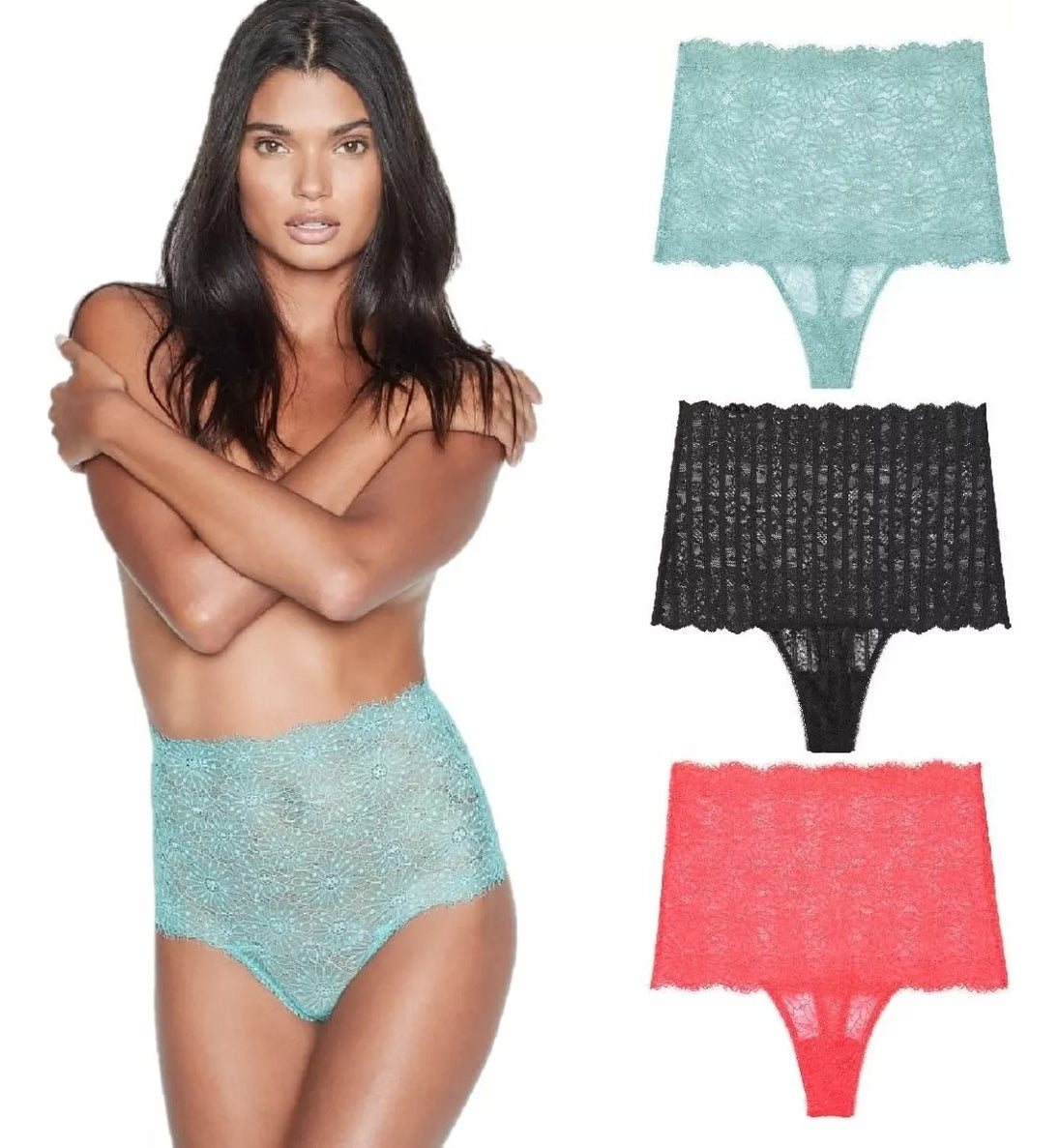 5 Pz Panties High Waist Thong Victoria Secret - Talla S