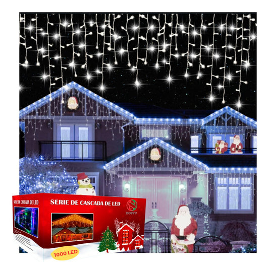 Luces Cascada Navideña 1000F Foco Led 16.5 m Luz Blanca