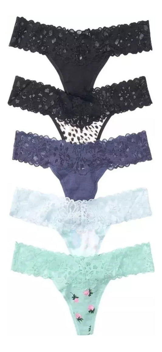 5 Pz Panties Thong Colaless Encaje Victoria Secret - Talla L