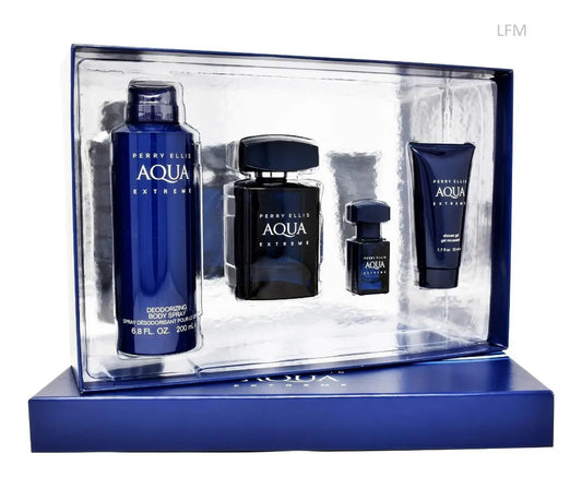 Set Perry Ellis Aqua Extreme 4Pzs 100Ml Edt Spray/ Shower Gel 50Ml/ Desodorante 170Ml Spray/ 7.5Ml Edt Spray - Hombre