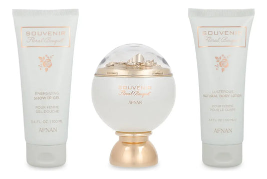 Set Afnan Souvenir Floral Bouquet 3Pzs 100Ml Edp Spray/ Body Lotion 100Ml/ Shower Gel 100Ml - Mujer