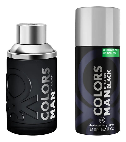 Set Benetton Colors Black 2Pzs 100Ml Edt Spray/ Desodorante 150Ml Spray - Hombre