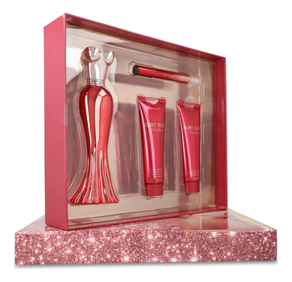 Set Paris Hilton Ruby Rush 4Pzs 100Ml Edp Spray/ Body Lotion 90Ml/ Shower Gel 90Ml/ 10Ml Edp Spray - Mujer