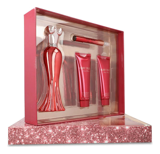 Set Paris Hilton Ruby Rush 4Pzs 100Ml Edp Spray/ Body Lotion 90Ml/ Shower Gel 90Ml/ 10Ml Edp Spray - Mujer