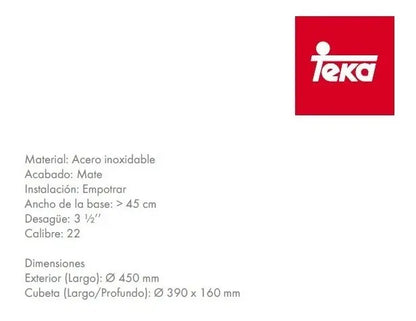 Fregadero Teka Empotrar Basico 450 1C 10124028