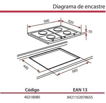 Parrilla Teka Empotrable Ew 60 4G Ai Al H. Fund. Gas Inox 40218080