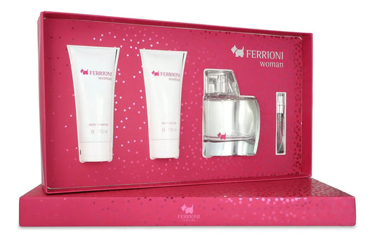 Set Ferrioni Woman 4Pzs 100Ml Edp Spray/ Body Lotion 100Ml/ Body Shampoo 100Ml/ 10Ml Edp Spray - Mujer