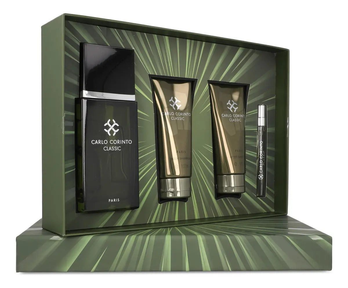 Set Carlo Corinto Classic 4Pz 100Ml Edt Spray Body - Hombre