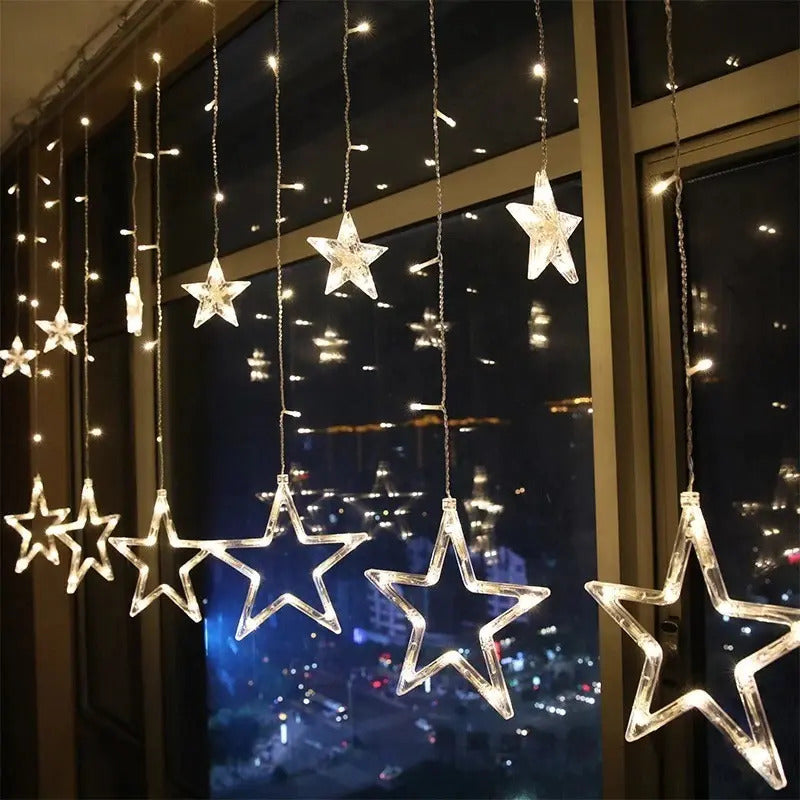Luces Cascada C/Estrellas Navideña 138F Led Luz Cálida