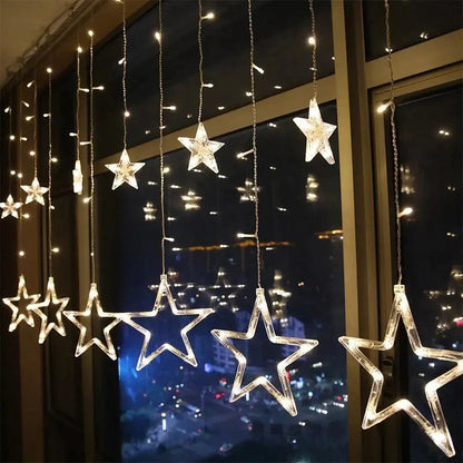 Luces Cascada C/Estrellas Navideña 138F Led Luz Cálida