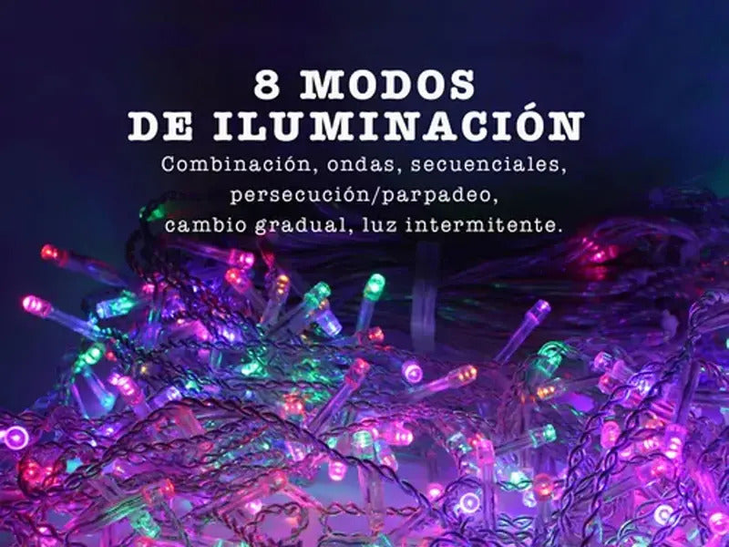 Luces Cascada Navideñas 800F Led 16.5 m C/ Enchufe Multicolor