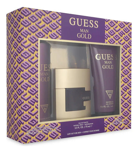 Set Guess Man Gold 3Pzs 75Ml Edt Spray/ Shower Gel 200Ml/ Desodorante 226Ml Spray - Hombre