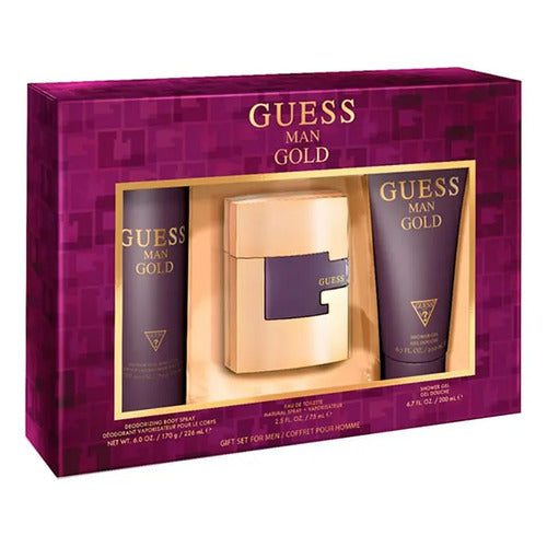 Set Guess Man Gold 3Pzs 75Ml Edt Spray/ Shower Gel 200Ml/ Desodorante 226Ml Spray - Hombre
