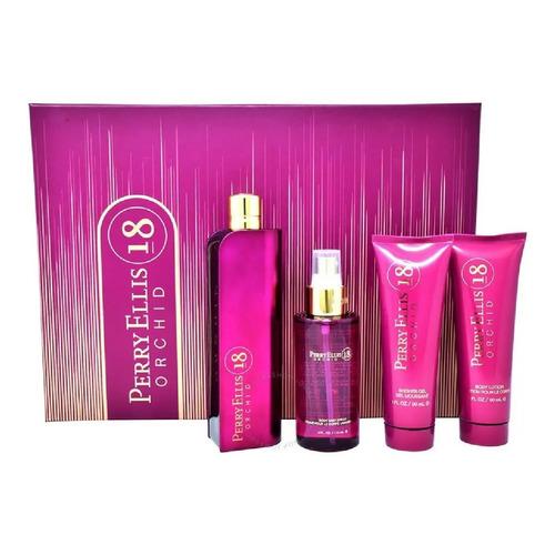 Set Perry Ellis 18 Orchid 4Pzs 100Ml Edp Spray/ Body Lotion 90Ml/ Shower Gel 90Ml/ Body Mist 118Ml Spray - Mujer