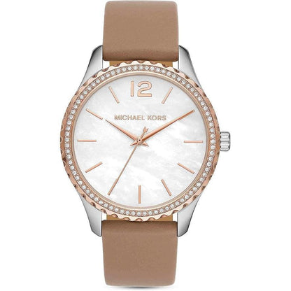 Michael Kors Reloj Mk2910 para Mujer con Correa de Cuero y Dial de Concha Elegante y Sofisticado