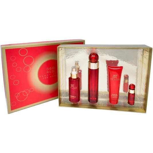 Set Perry Ellis 360° Red 4Pzs 100Ml Edp Spray/ Body Mist 118Ml/ Shower Gel 90Ml/ 7.5Ml Edp Spray - Mujer