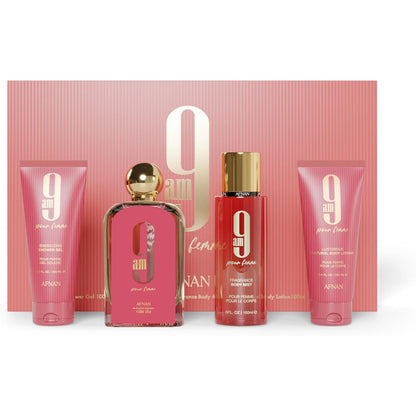 Afnan Set 9am Pour Femme Dama 4 Piezas - Regalo de Perfumería para Mujer con 4 Artículos Esenciales