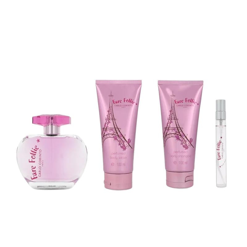 Set Carlo Corinto Fare Follie 4Pzs 100Ml Edt Spray/ Body Shampoo 100Ml/ Body Lotion 100Ml/ Hair Mist 10Ml Spray - Mujer