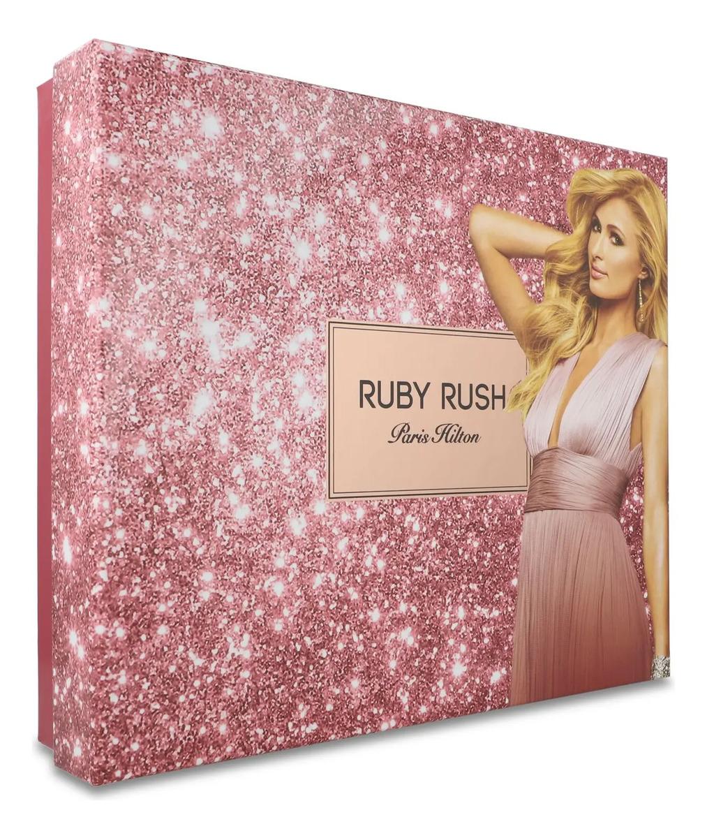 Set Paris Hilton Ruby Rush 4Pzs 100Ml Edp Spray/ Body Lotion 90Ml/ Shower Gel 90Ml/ 10Ml Edp Spray - Mujer
