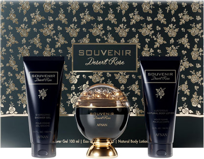 Set Afnan Souvenir Desert Rose 3Pzs 100Ml Edp Spray/ Body Lotion 100Ml/ Shower Gel 100Ml - Mujer