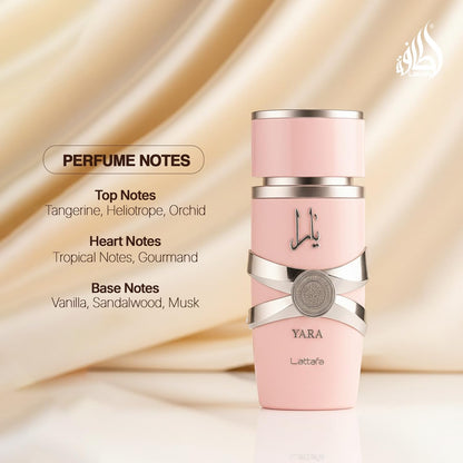 Lattafa Yara 100 ml Edp Spray para Mujer - Fragancia Ámbar Vainilla con Notas de Orquídea y Heliotropo