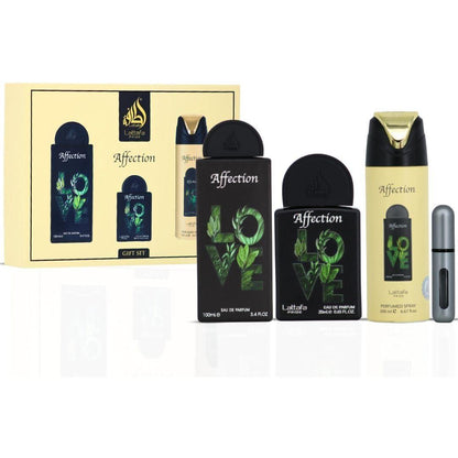 Set Lattafa Pride Affection 4Pzs 100Ml Edp Spray/ Desodorante Spray 200Ml/ 20Ml Edp Spray/ Perfumero Rellenable - Unisex