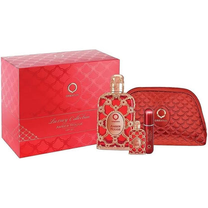 Set Orientica Luxury Collection Amber Rouge 4Pzs 80Ml Edp Spray/ Perfumero Rellenable / Bolso Pequeño/ 7.5Ml Edp - Unsex