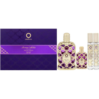 Set Orientica Luxury Collection Velvet Gold 4Pzs 80Ml Edp Spray/ 7.5Ml Edp/ 10Ml Edp Spray X2 - Unsex