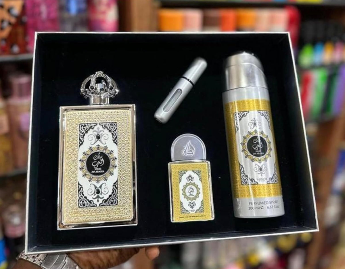 Lattafa Set Lattafa Pride King Of Arabia 4Pzs 100Ml Edp Spray/ Desodorante Spray 200Ml/ 20Ml Edp Spray/ Perfumero Rellenable - Hombre