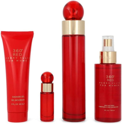 Set Perry Ellis 360° Red 4Pzs 100Ml Edp Spray/ Body Mist 118Ml/ Shower Gel 90Ml/ 7.5Ml Edp Spray - Mujer
