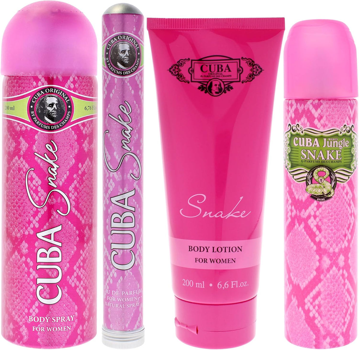 Set Cuba Jungle Snake 4Pzs 100Ml Edp Spray/ Body Spray 200Ml/ Body Lotion 200Ml/ 35Ml Edp Spray - Mujer