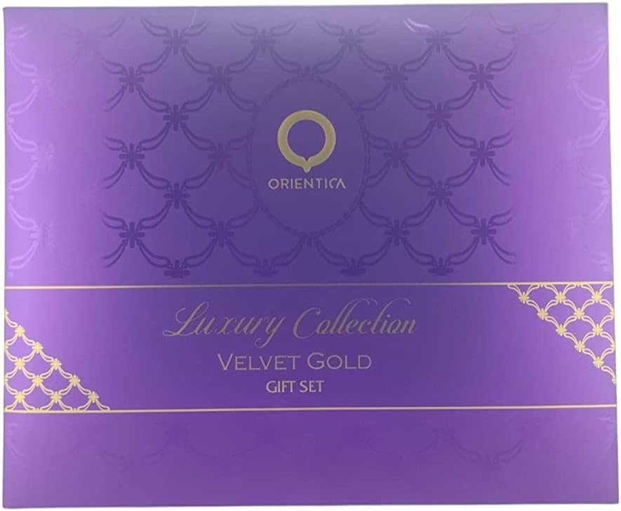Set Orientica Luxury Collection Velvet Gold 4Pzs 80Ml Edp Spray/ Bolso Pequeño/ Perfumero Rellenable/ 10Ml Edp Spray - Unsex