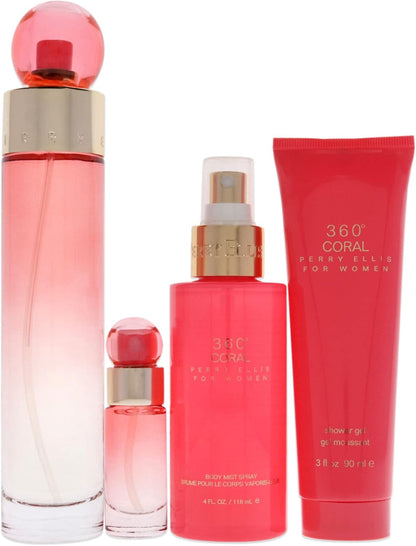 Perry Ellis Set 360 Coral 4 piezas para Mujer - Perfume y Cuidado Personal - Regalo Ideal para Ella