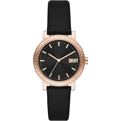 Donna Karan Reloj NY6618 para Mujer con Correa Negra y Marco Dorado Elegante y Moderno