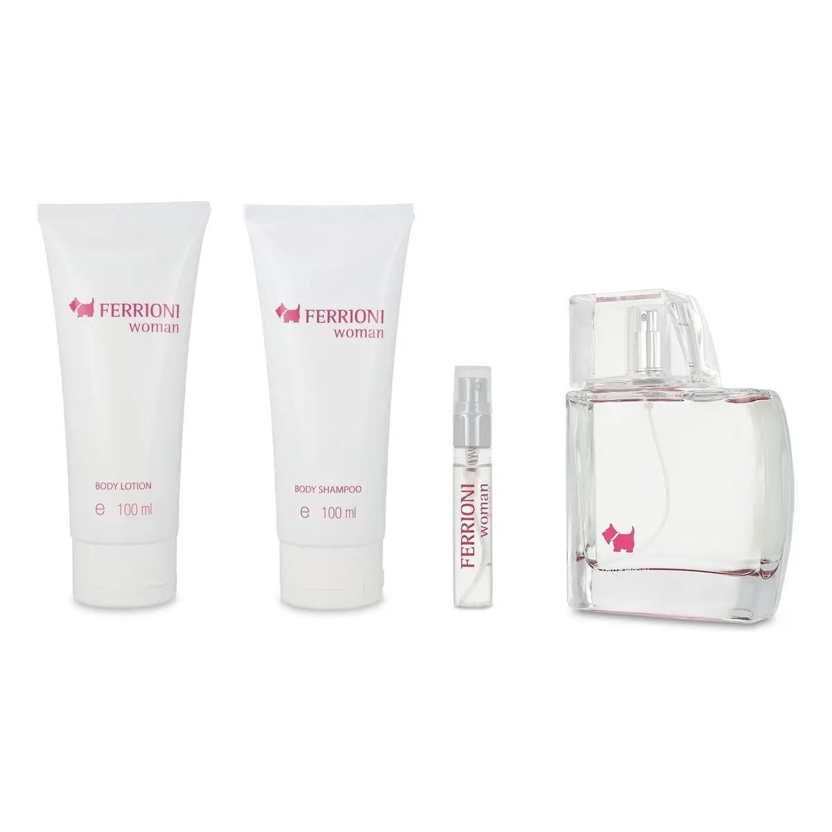 Set Ferrioni Woman 4Pzs 100Ml Edp Spray/ Body Lotion 100Ml/ Body Shampoo 100Ml/ 10Ml Edp Spray - Mujer