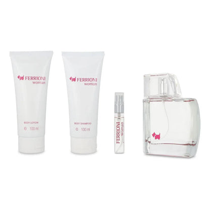Set Ferrioni Woman 4Pzs 100Ml Edp Spray/ Body Lotion 100Ml/ Body Shampoo 100Ml/ 10Ml Edp Spray - Mujer