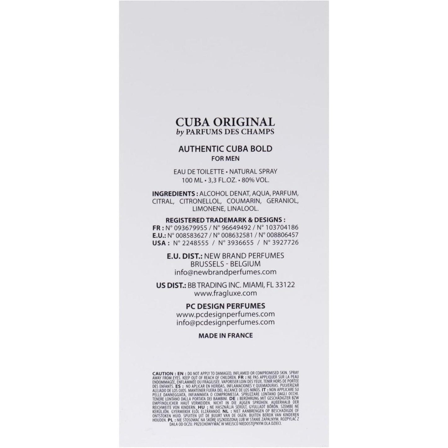 Authentic Cuba Bold Des Champs 100 ml Edt Spray - Hombre